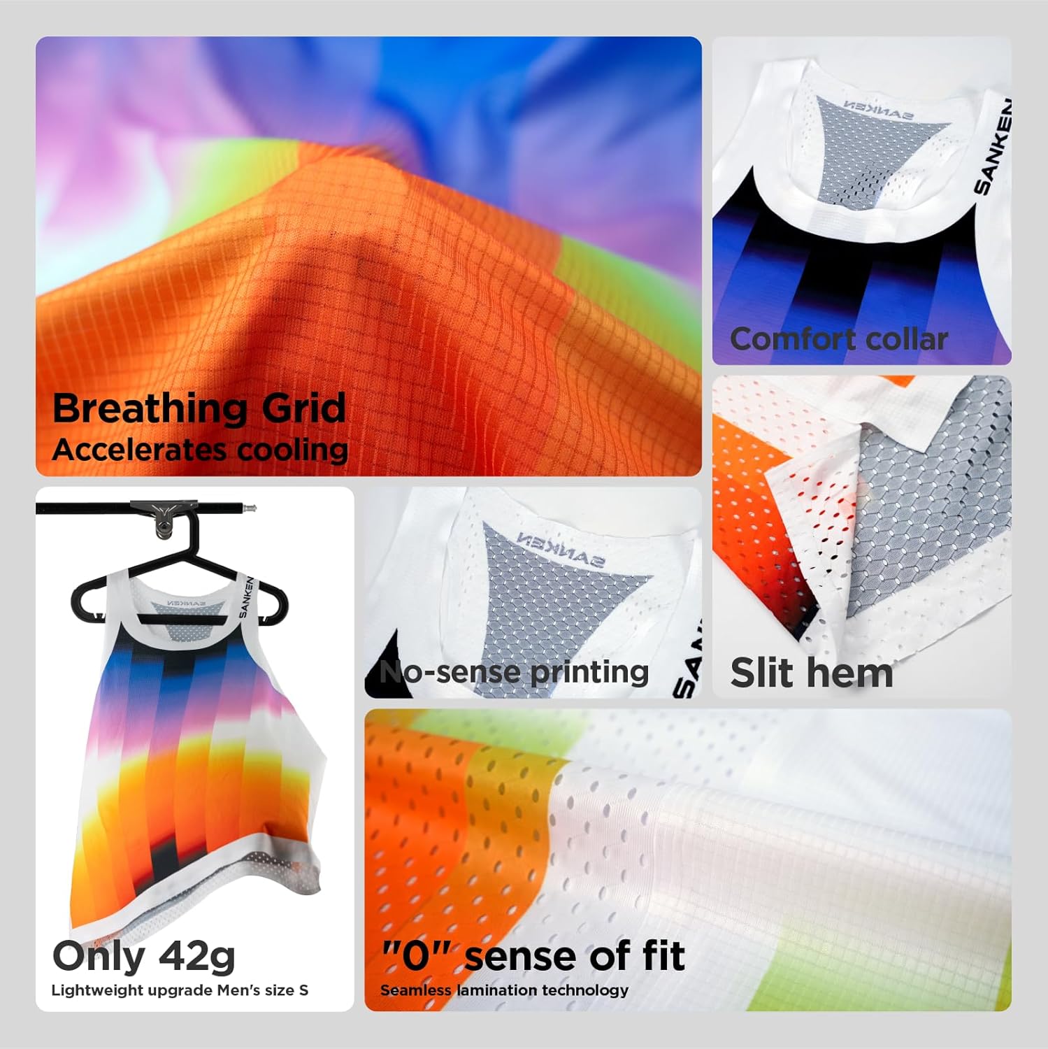 Sanken Men's Seamless Running Tank Tops Ultra Lightweight Marathon Singlets Breathable Race Vests Quick Dry Sleeveless Shirt - Image 2