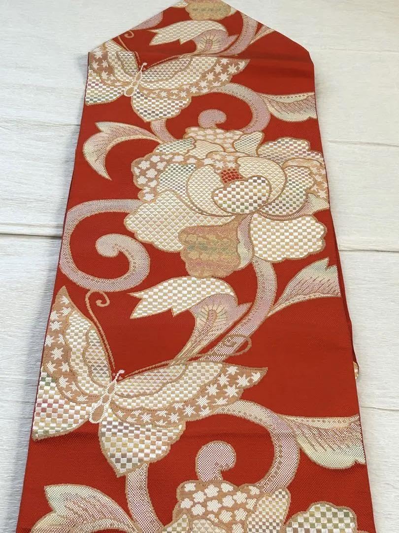 Amazon.co.jp: 正絹 本場筑前博多織 八寸名古屋帯 花唐草文 舞蝶文