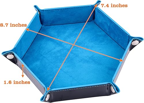 Miniatura 2 de SIQUK Juego de 4 bandejas de dados plegables, bandejas hexagonales para dados, de piel sintética, caja de rotación (camello, azul cielo, negro, gris)