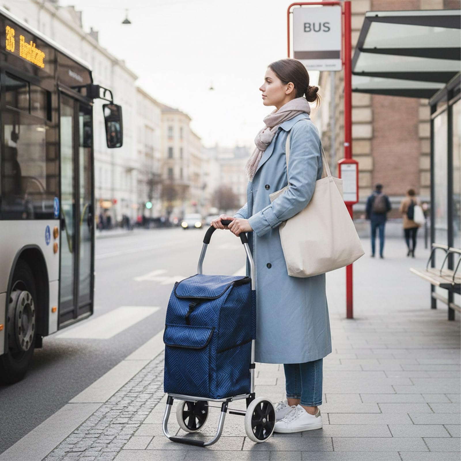Borsa di Ricambio per Carrello della Spesa in Tessuto Oxford 1 Pezzo Blu | Misura 55 x 31 x 23 cm, Sostituisce Borse Usurate, Articoli Raccolti, per Supermercato Mercato Uscite