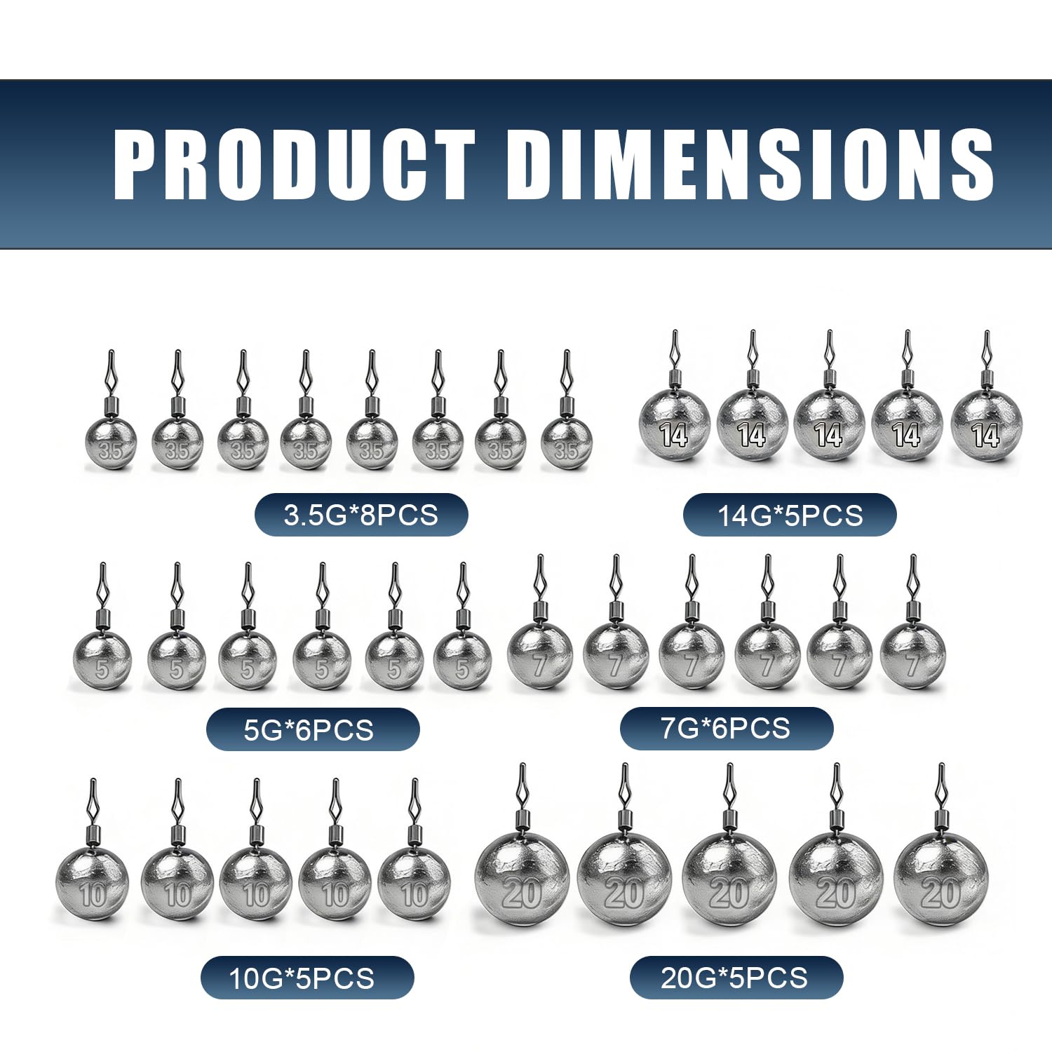Pesi da pesca, set di accessori per la pesca, 35 pezzi, Sinker, specifiche da 3,5 a 20 g, per la drop-Shot piombo, girelle rotelle, pesca a scatto