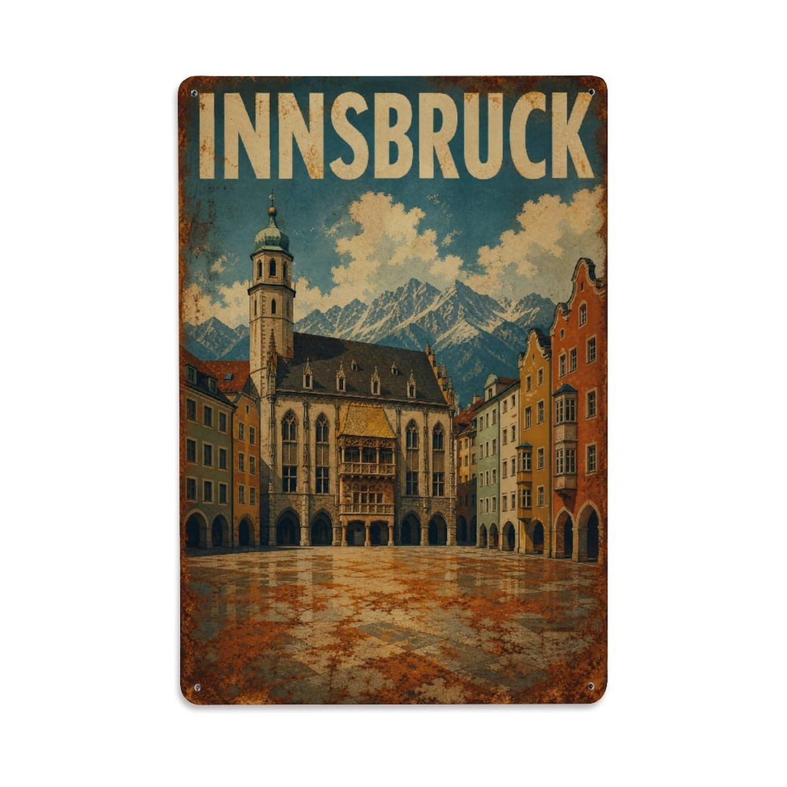 Huiyhb 8X12inch(20X30cm) Vintage Travel Innsbruck Town Square Austria Metal Tin Sign