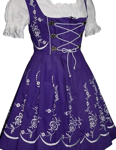 Miniatura 7 de Vestido corto para mujer Dirndl alemán camarera bordada Oktoberfest púrpura