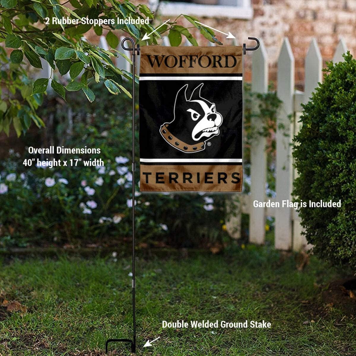College Flags & Banners Co. Wofford Terriers Garden and USA Flag Stand Pole Holder Set