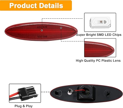 Miniatura 7 de Luz de marcador lateral LED completa compatible con Corvette C5 1997-2004, carcasa roja LED roja parachoques trasero guardabarros repuesto OE #