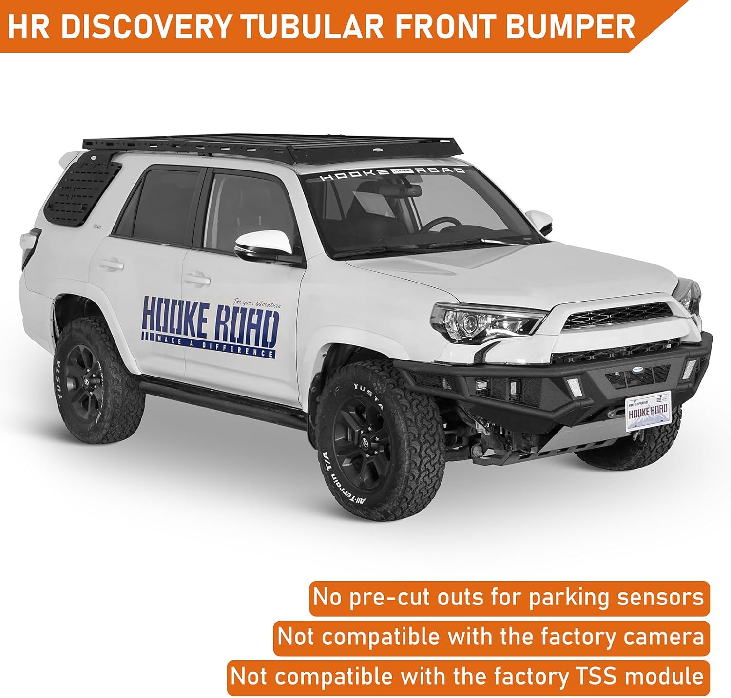 Hooke Road 5th Gen 4Runner Front Bumper for 2014-2024 Toyota 4Runner, Offroad Steel Bumper Guard with Winch Plate, LED Lights, Skid Plate