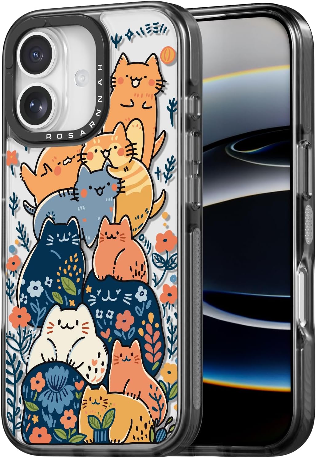 Rosarnnah for iPhone 17 Case Aesthetic Black, Cat Party