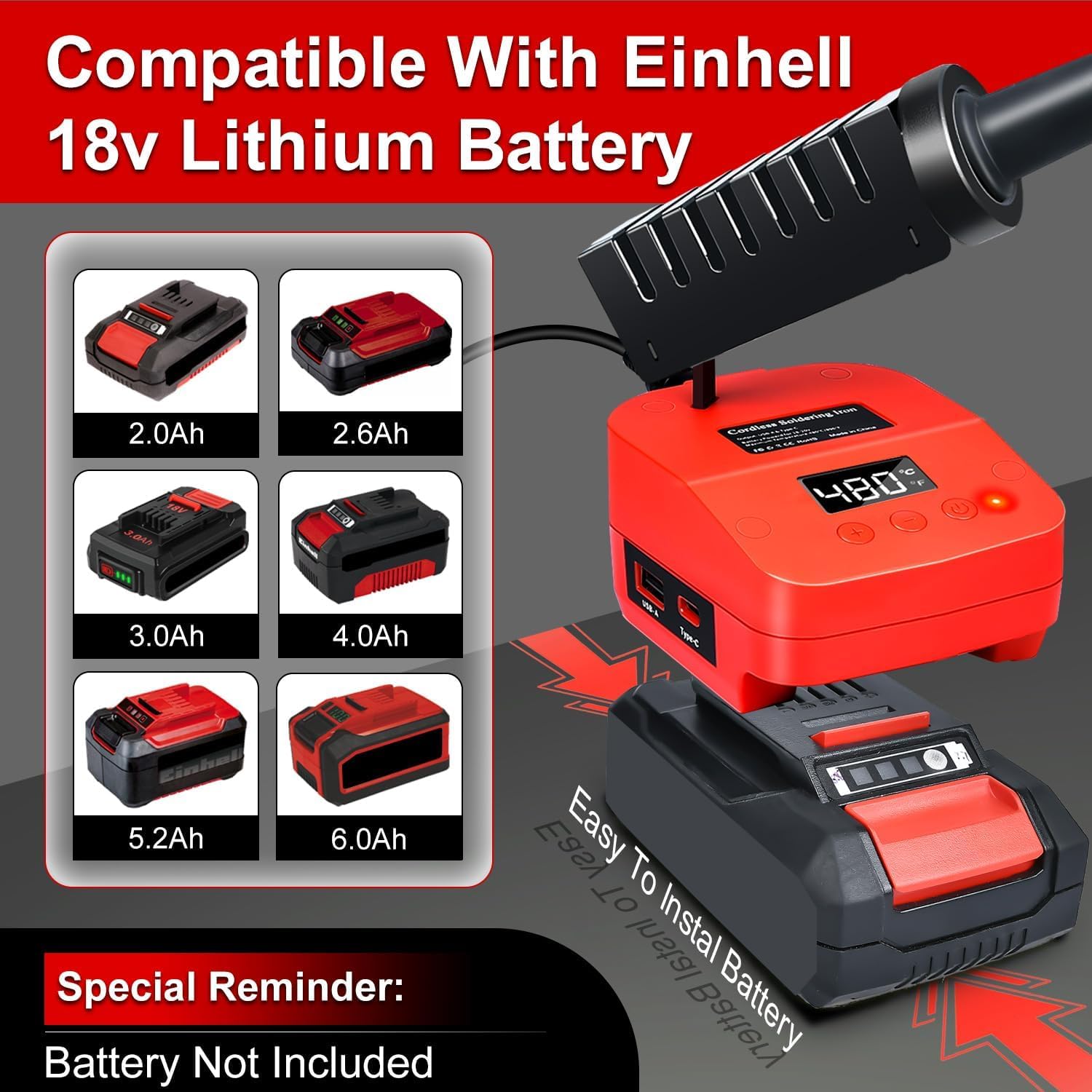 Kit Fer à Souder Sans Fil Einhell Power X-Change 18V 60W - LCD Température Réglable 180-480°C