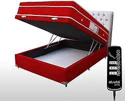Colchão Casal Massagem LOFT Com Controle Operacional + Base Box Baú Premium + Cabeceira Completo (Vermelho Cabeceira Bege)