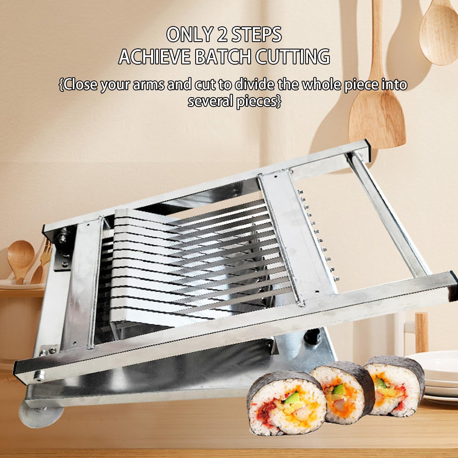 Cortador de rollos de sushi para 8, 10, 12 secciones, cortador de acero inoxidable, cortes limpios, antiadherente, para restaurantes