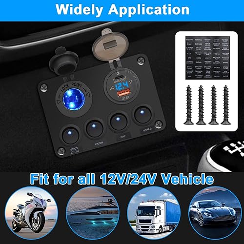 Miniatura 7 de Linkstyle Panel de interruptores de 12 V, puerto USB A de 18 W y puerto USB C de 45 W, enchufe para encendedor de cigarrillos con voltímetro digital