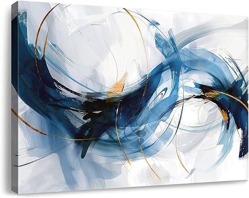 Miniatura 28 de Lienzo grande de arte abstracto para pared, pintura moderna de grafiti azul y gris, escena de tormenta sobre fondo blanco, ilustraciones enmarcadas