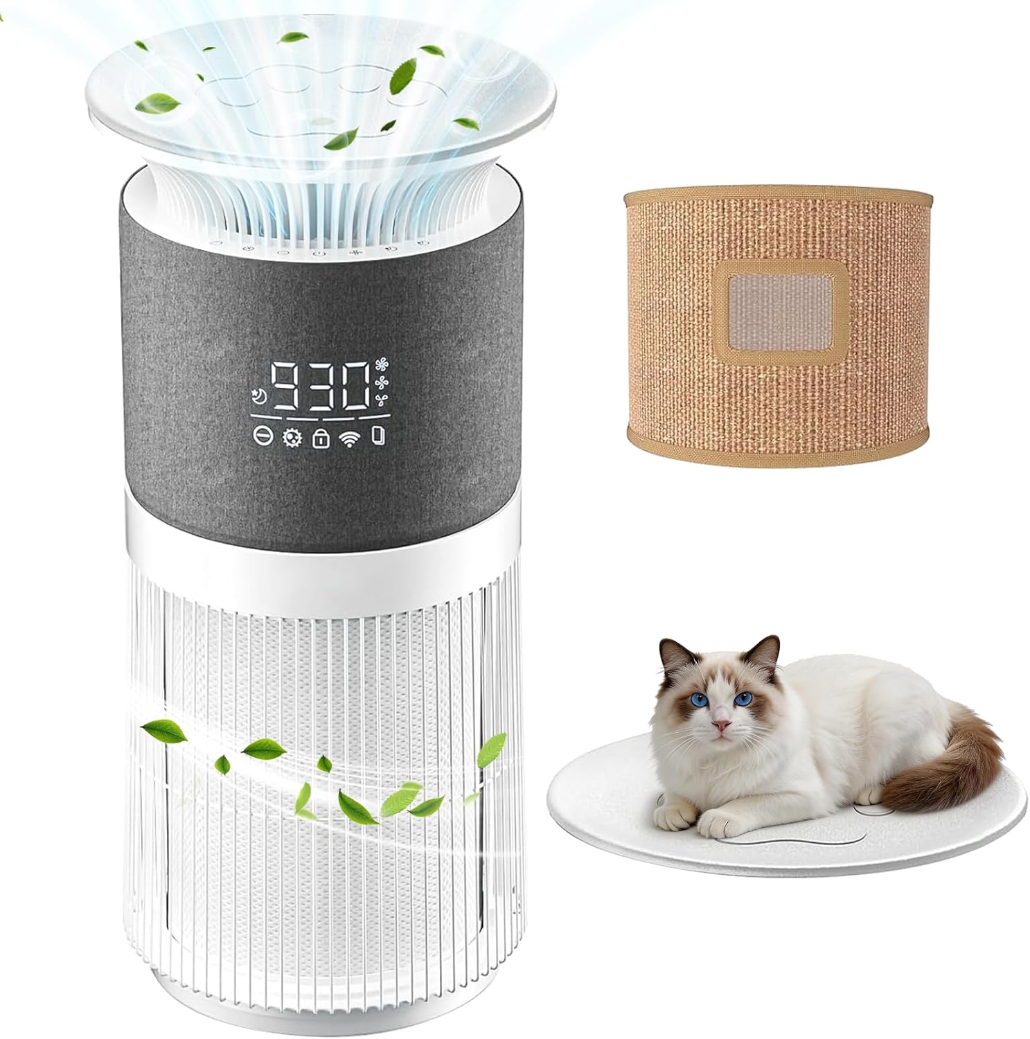GTPLAYER Air Purifier for Home, HEPA Air Cleaner with 1076 Sq Ft Max Coverage, PM2.5 Monitor, App Control, 4 Fan Speeds, Quiet Sleep Mode, for Bedroom, Living Room, Pet Area & Home Office, White