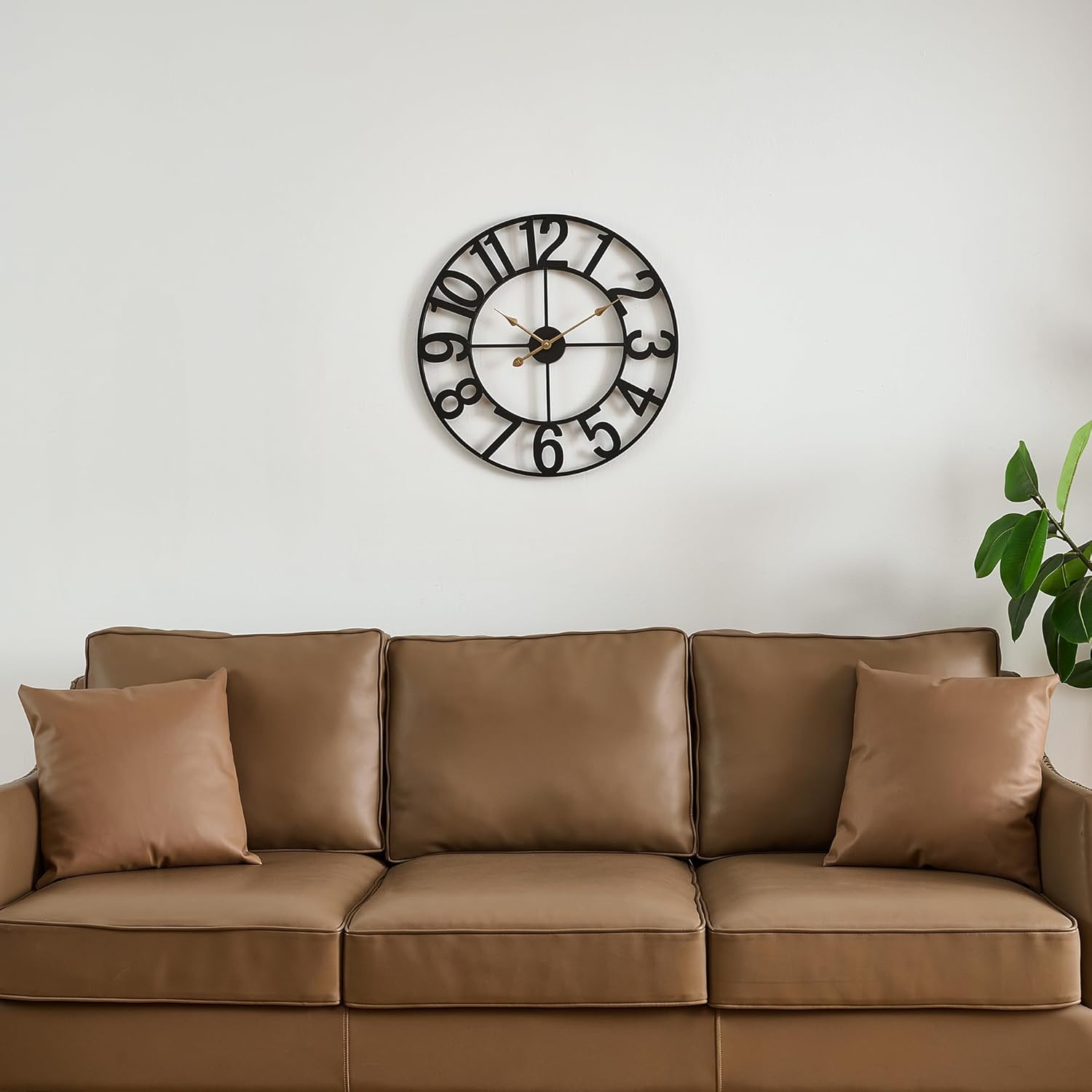 Wall Clocks for Living Room Decor, Silent Wall Clock Battery Operated, Mid Century Rustic Farmhouse Black Metal Skeleton Large Clocks for Kitchen, Bedroom, Dining Room-18 in