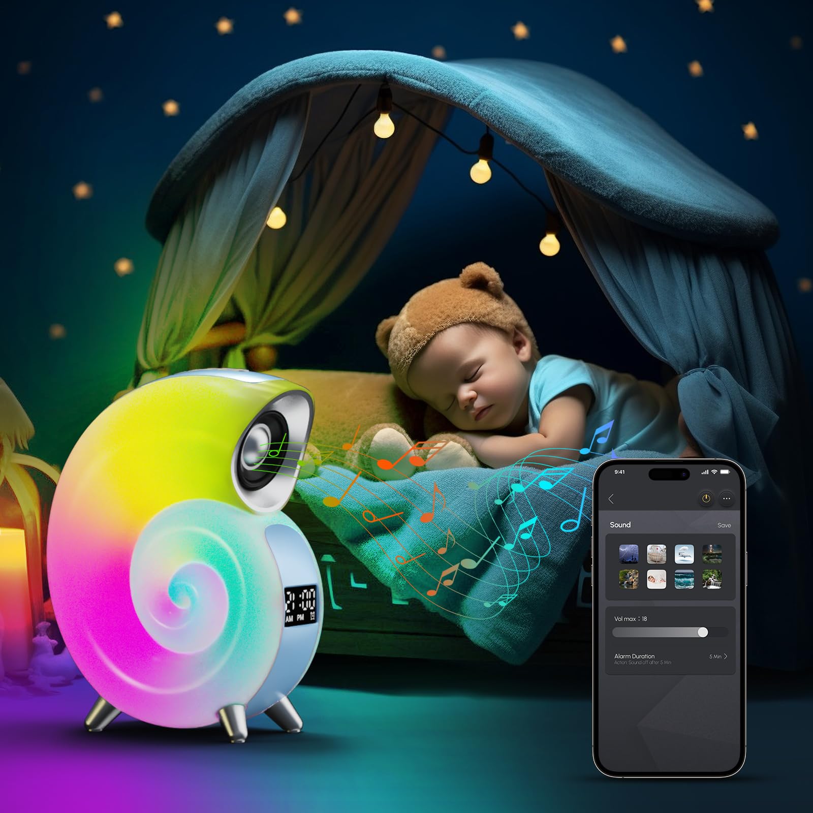 Euakee Wake Up Light, Sveglia Luce LED Intelligente, Lampada da tavolo intelligente, Intelligente Lampada da Comodino con Bluetooth Musica 16 Milioni di Colori Per Adulti & Bambini (Blu)