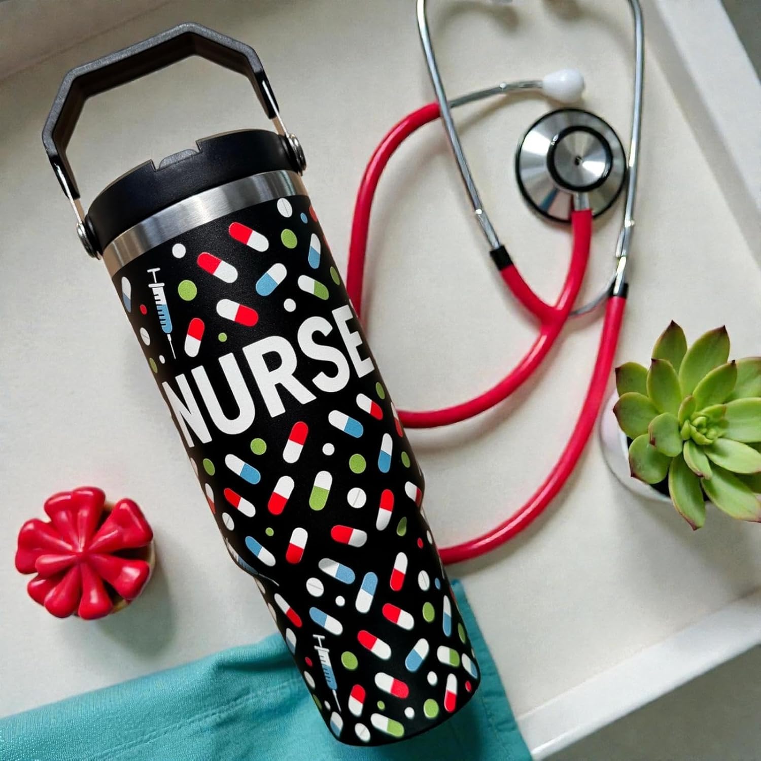 30oz Nurse Tumbler with Handle and Straw – Insulated Stainless Steel Cup – Nurse Gifts for Women, Nursing Student Graduation & Appreciation Gift, Coffee Travel Mug for Long Shifts - Image 6