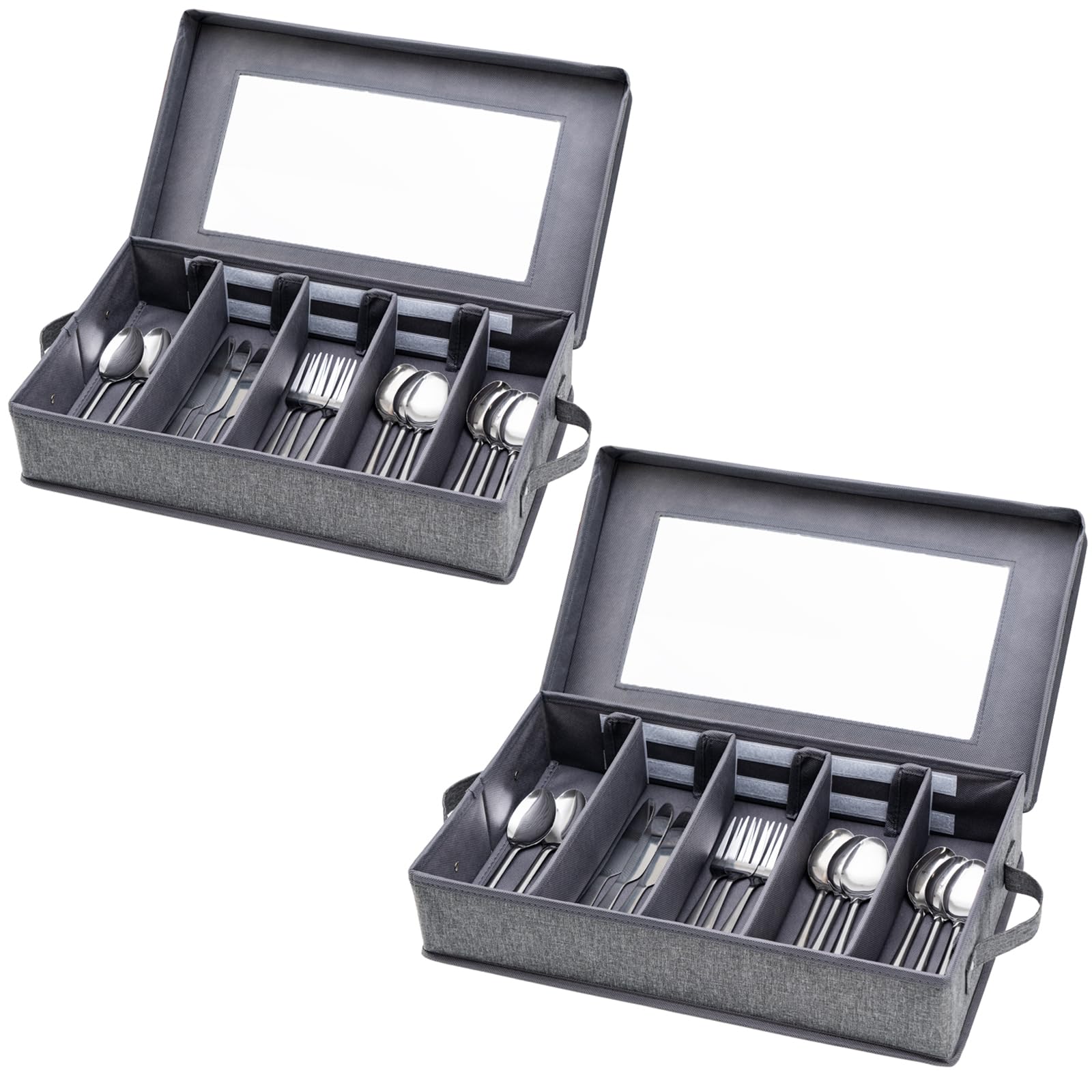 Caja de almacenamiento de cubiertos, 2 unidades, almacenamiento de cubiertos, almacenamiento de utensilios con tapa extraíble y separadores ajustables para organizar utensilios, cubiertos