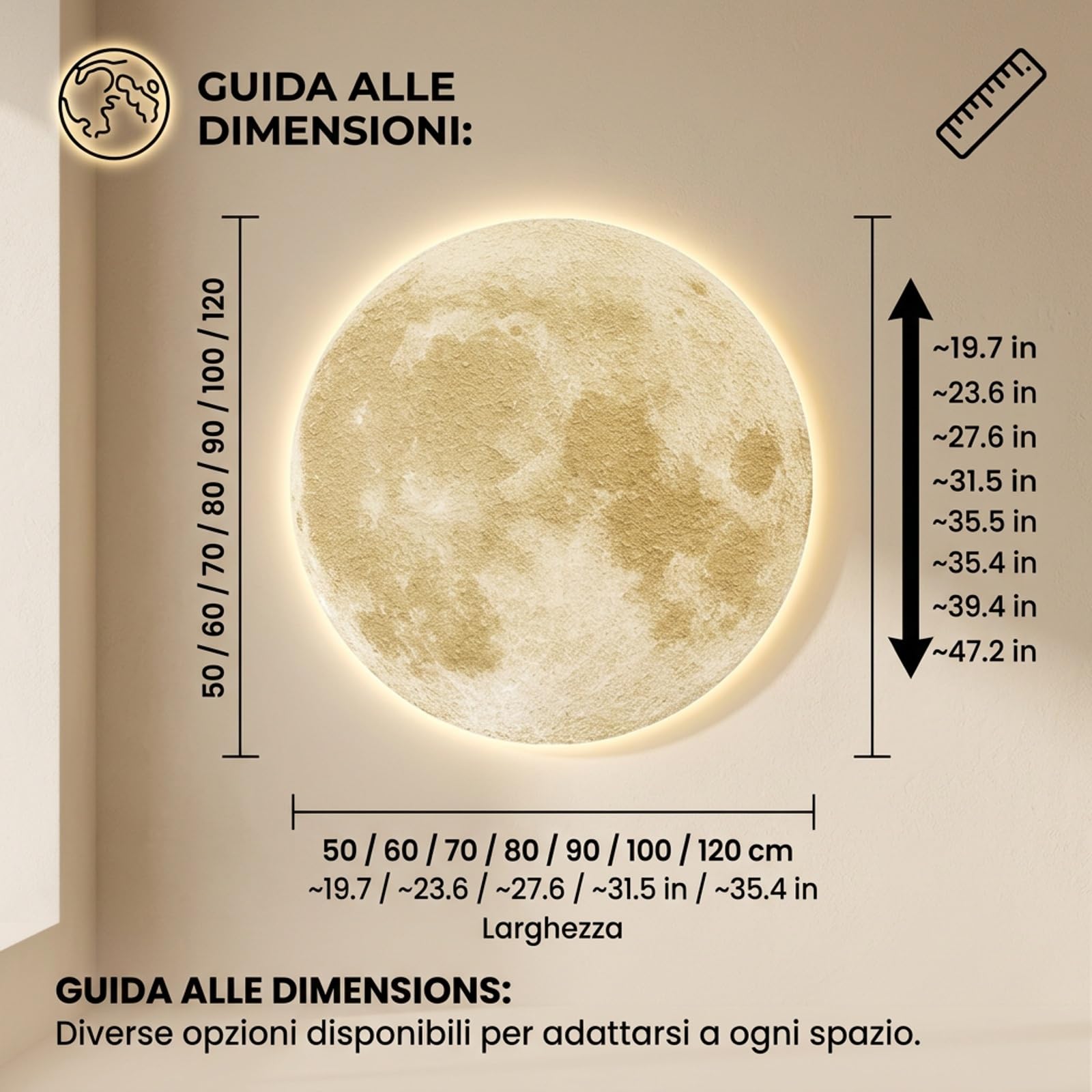 Lampada da Parete Luna 3D LED con Telecomando, Luci Moderne Dimmerabili | Texture 3D realistica, Controllo remoto, LED dimmerabile, Luce d'atmosfera moderna(A,31.5IN*31.5IN_NON-LIT)