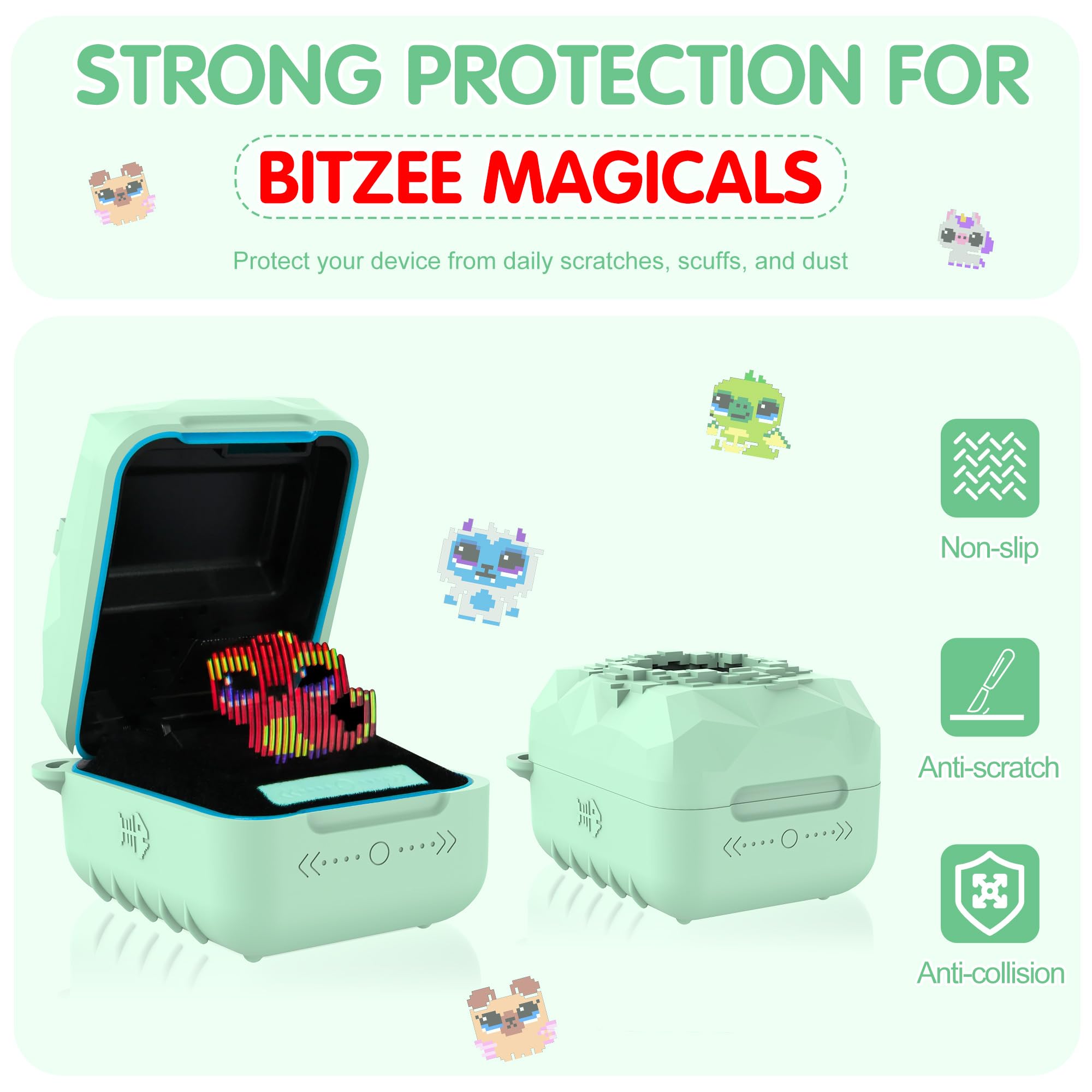 Étui Silicone Pour Bitzee – Coque Divisible Avec Lanière – Protection Antichoc Et Antipoussière – Vert Menthe