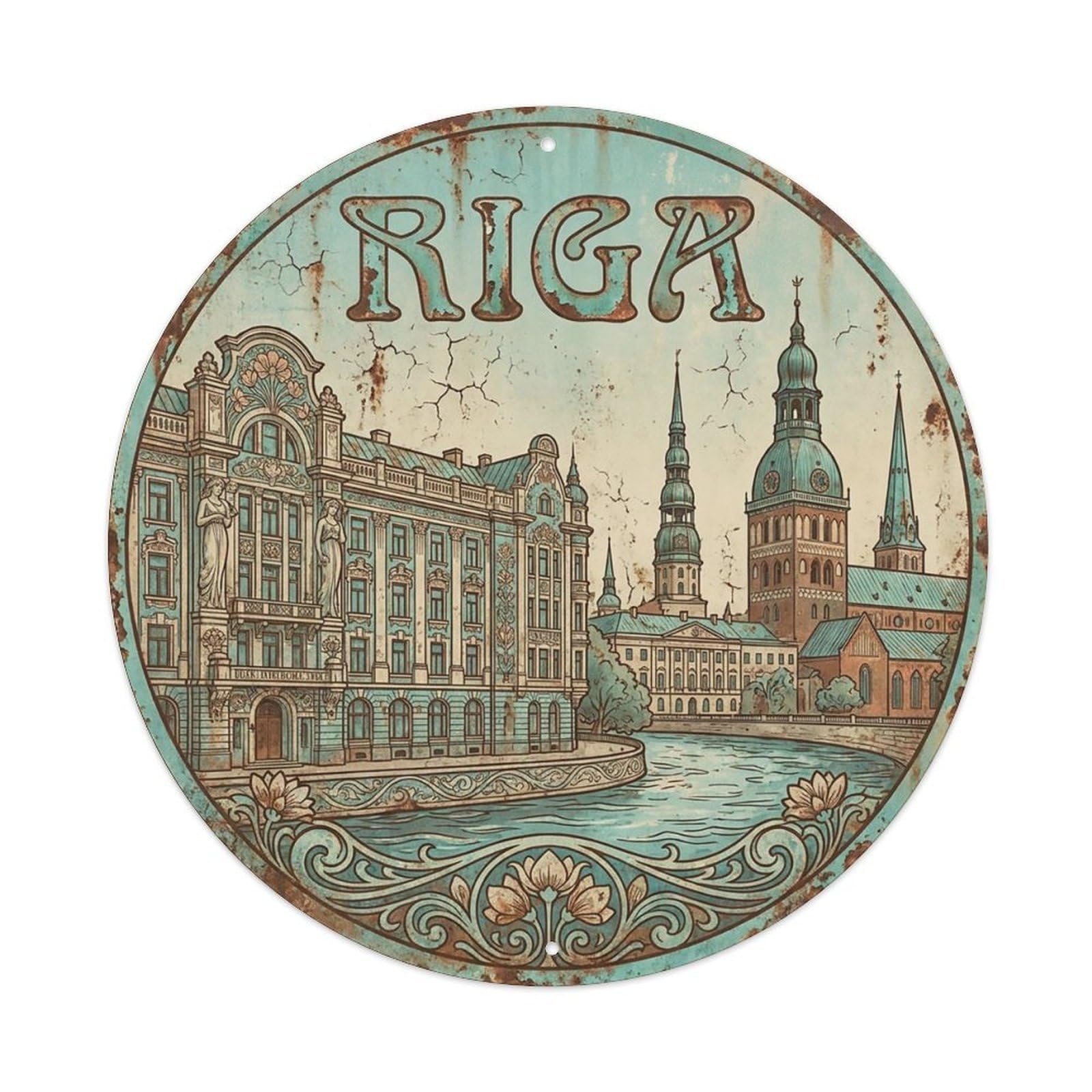 Vintage Travel Latvia Riga Metal Tin Sign