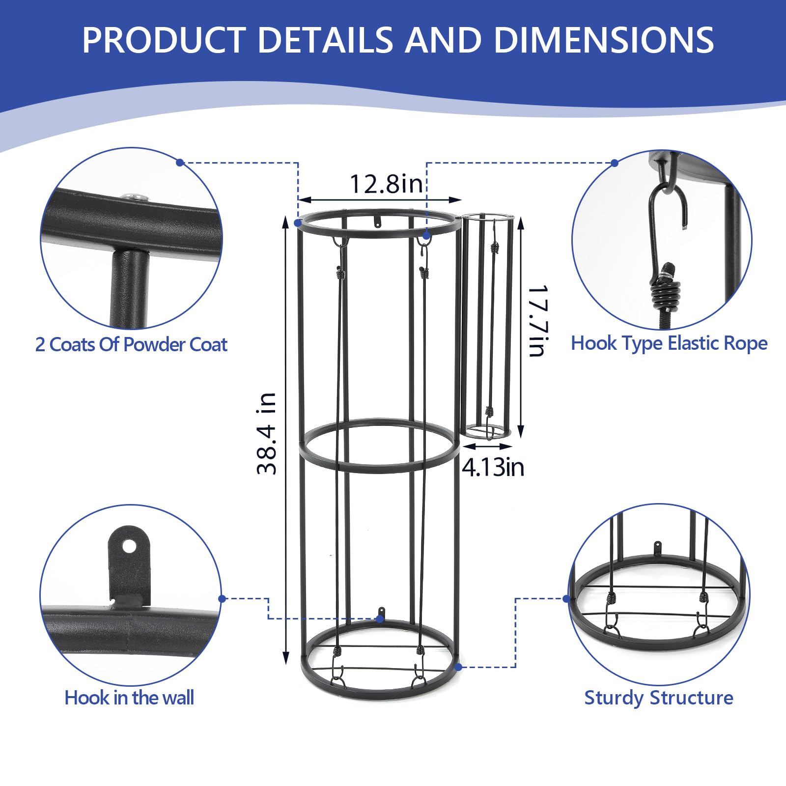 Scaffale portaoggetti per palline da garage, supporto verticale per pallacanestro, calcio, pallavolo, calcio, organizer salvaspazio per attrezzature da garage e cantina, uso esterno, nero