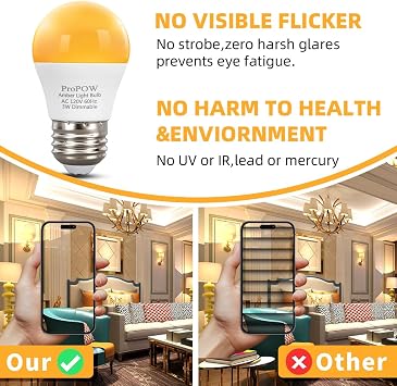 1800K Amber Sleep Light Bulbs - Blue Light Blocking, Dimmable A15 E26 LED Bulbs (3W, 25W Eqv) for Healthy Sleep, Bedroom & Nursery, 4 Pack