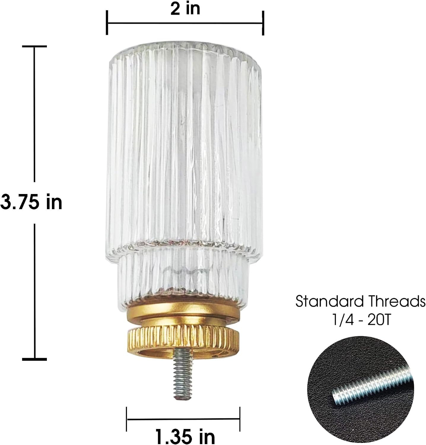 Decorative Curtain Rod Finials, Ribbed Glass Finials with Gold Base, Set of 2, Compatible with 1 inch or 1-1/8 inch Dia Curtain Rod, Standalone Finial Pair