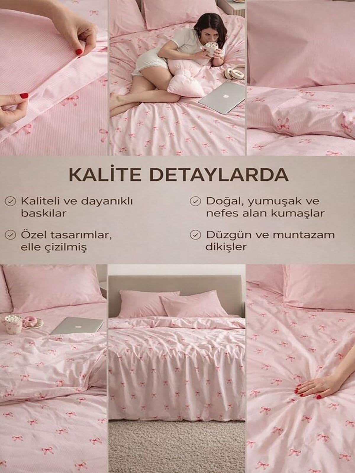 Fiyonk desen çift kişilik nevresimseti - 90