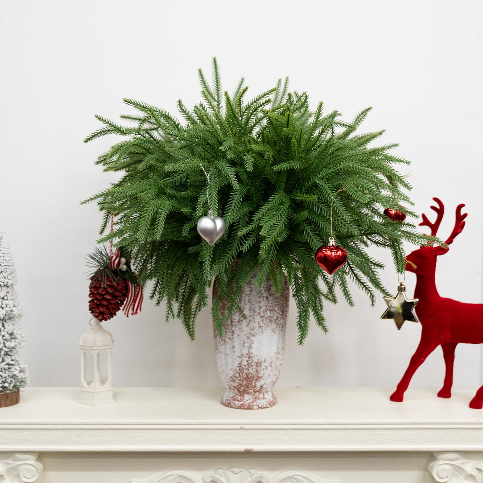 Norfolk-Kiefer-Zweig, 45,7 cm, künstliche Weihnachtsgrünpflanzen, Zweige, künstlicher grüner Stiel, künstliche Zedernkiefern, Picks für Vasen, Basteln, Girlande, Kranz (12, grüner Kiefernzweig)