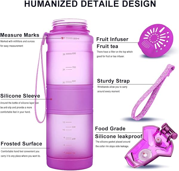 Bottiglia d'acqua sportiva palestra borraccia senza BPA in plastica tritan 1l/700ml/500ml/400ml,bottiglie bambini, sport,scuola,bici,Viaggio, trekking, a prova di perdite borracce, un clic aperto - 2