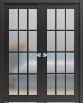 SARTODOORS Solid Interior French Double Doors 56 x 80 inches | Felicia 3312 Matte Black with Frosted Glass | Wood Solid Panel Frame Trims | Closet Bedroom Sturdy Doors