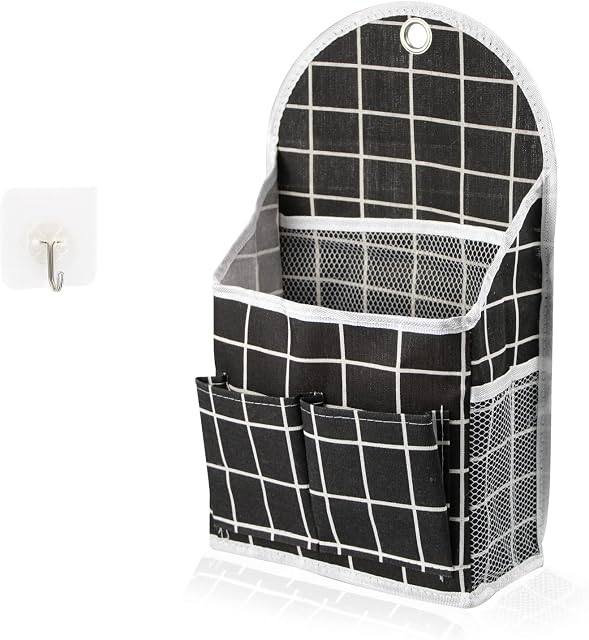 FuninCrea Wall Hanging Storage Bag, 3-Layer Hanging Pocket with Non-marking hook Waterproof Door Closet Organizer for Bedroom, Bathroom, Kitchen (Black)