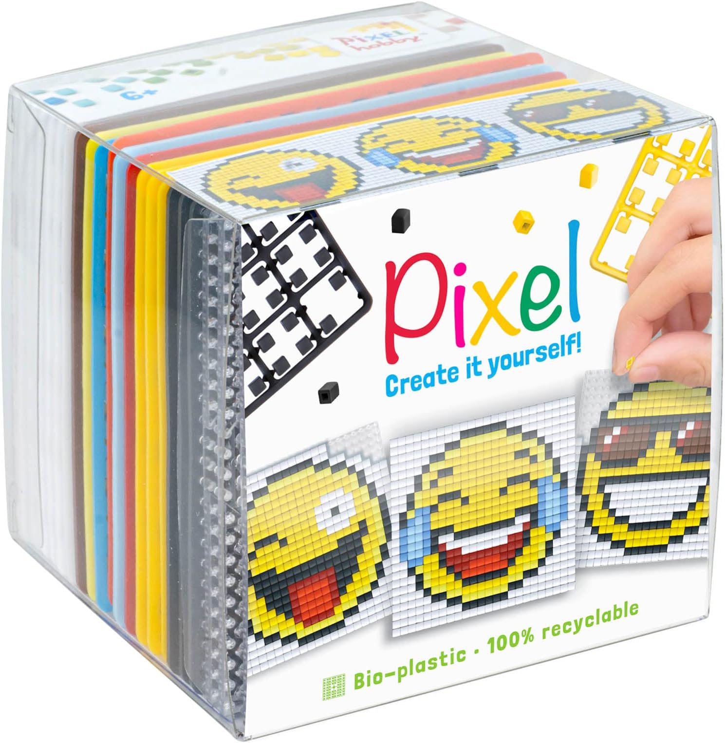 Pixel P29025 Smiley Craft Set, Plug-in System as Creative Hobby for Children from 6 Years, Cube Box with Motif Templates and Pixel Squares
