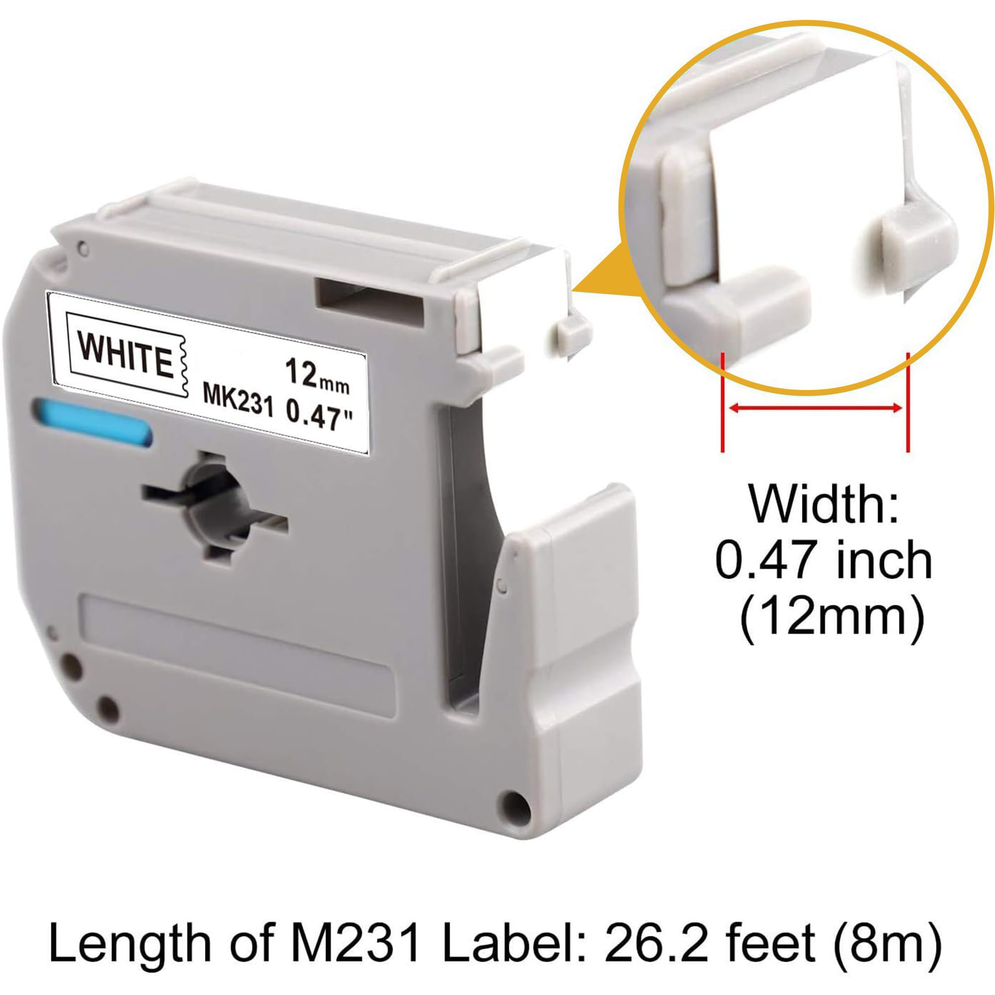 Meritom 5 Nastri Compatibili Con Brother P Touch M, 12 Mm, 0,47 M-K231, MK231, M-K231s, Nero Su Bianco, Per Stampanti Di Etichette Con Brother P-Touch