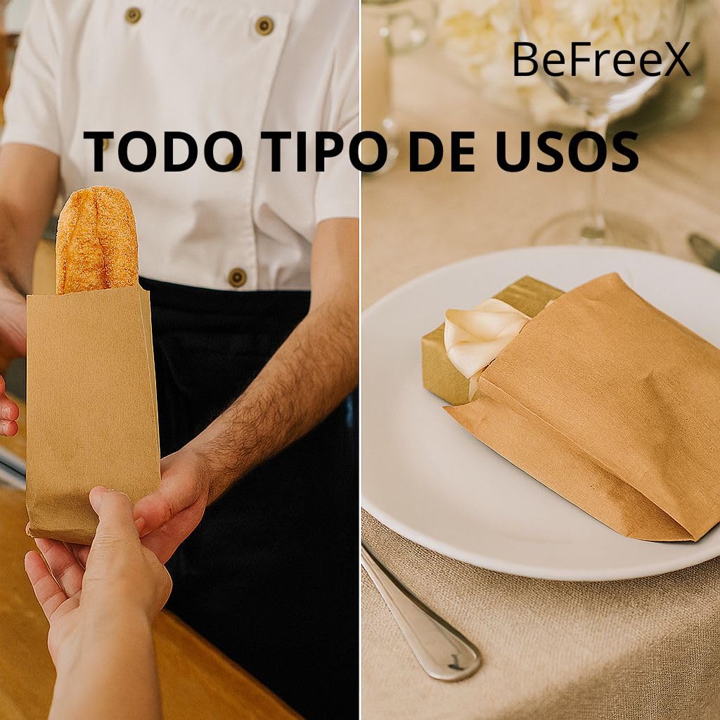 Bolsas de Papel Kraft 10×5×27 cm sin Asas – Caja 1000 Unidades – Ecológicas, Resistentes y Apta para Alimentos – Pan, Bocadillos, Chuches y Regalos – Fabricado en Europa
