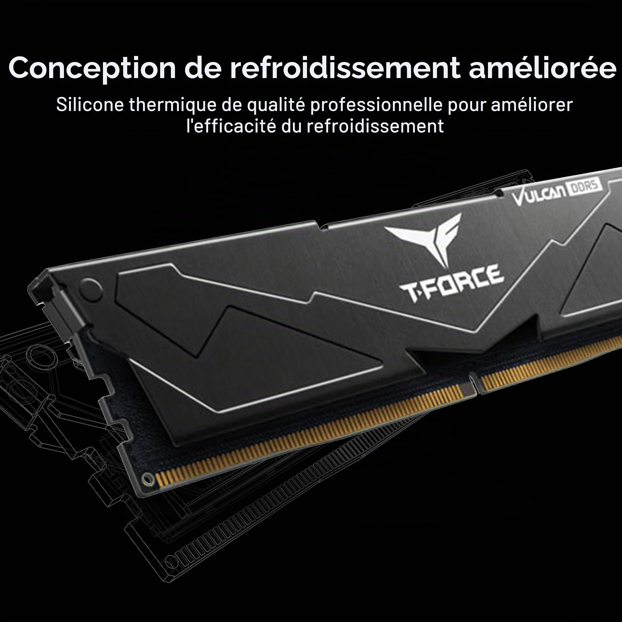 TEAMGROUP T-Force Vulcan FLBD532G6000HC38ADC01 Module de mémoire RAM DDR5 32 Go (2 x 16 Go) 6000 MHz (PC5-48000) CL38 Noir