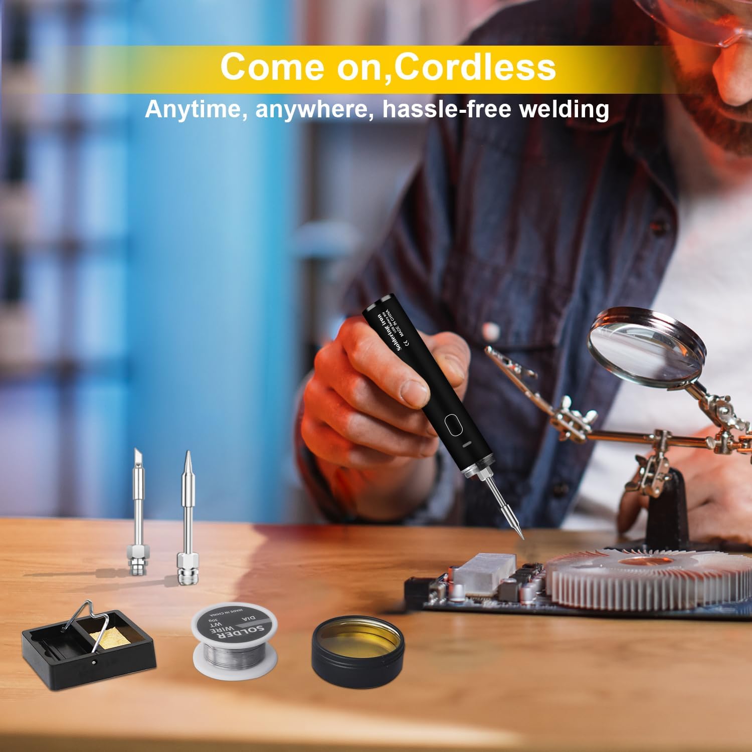 Cordless Soldering Iron Kit, 【2000mAh battery USB Rechargeable】Portable Soldering Iron, 3 Temperature Adjustable Wireless for Small Soldering Projects, Home Appliance Repair