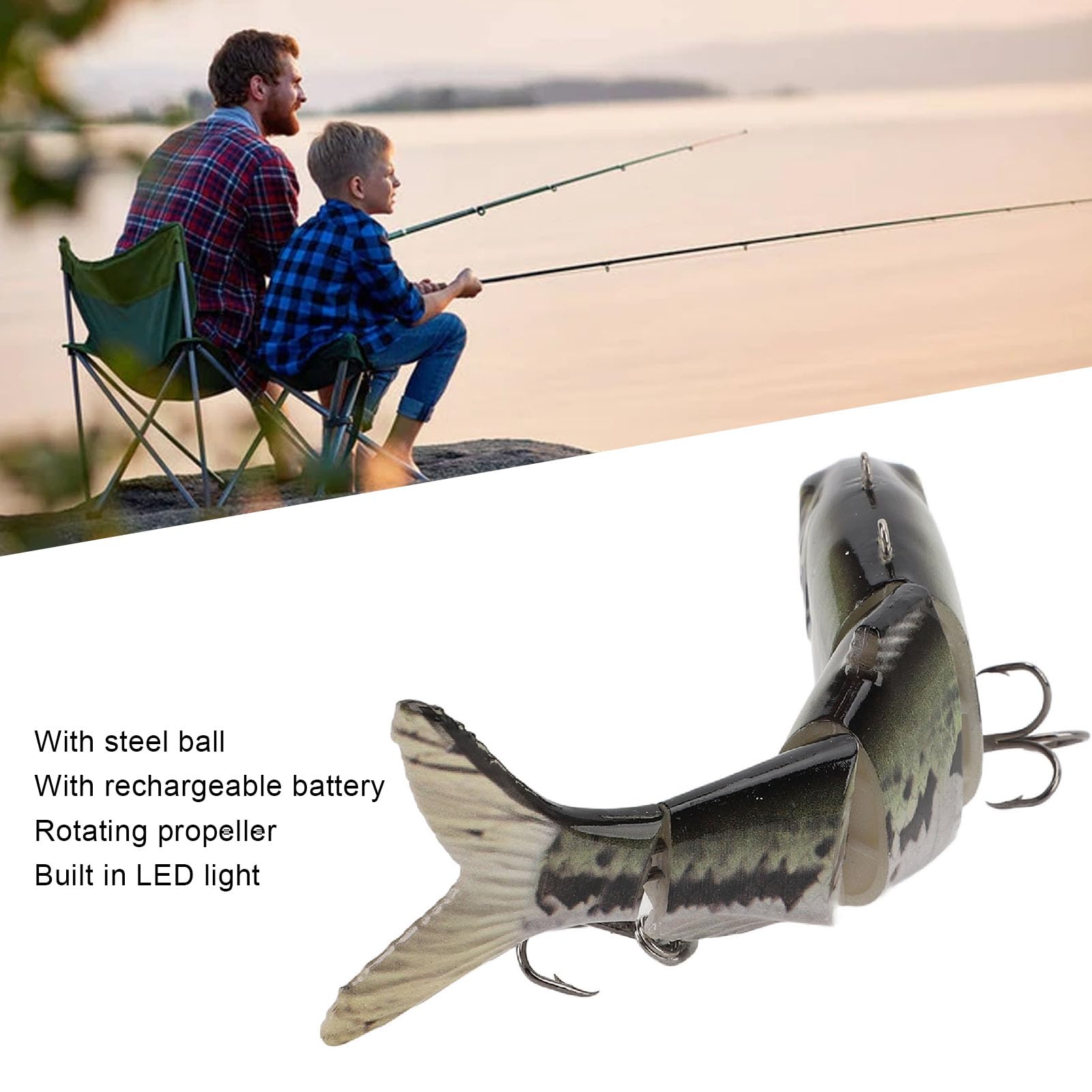 Esca da Pesca Elettrica, Swimbait Elettrico Multisnodato USB Ricaricabile Usa Un'esca Elettrica a LED Realistica Adatta per Ambienti D'acqua Dolce