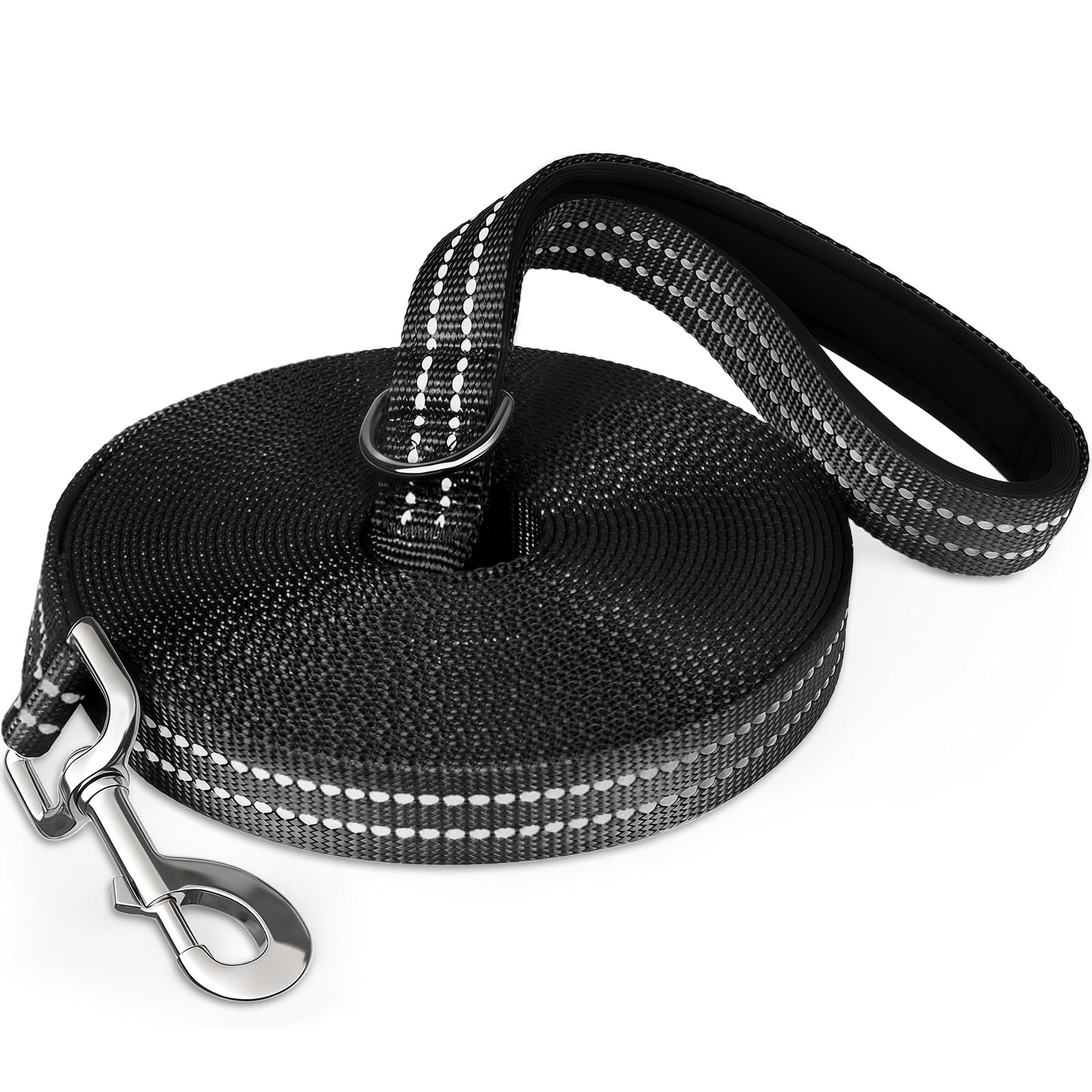 Correa Perro Adiestramiento, 5M/10M/18M Cuerda Larga Grande, Nylon Suave Correas Reflectante con Gomas para Perros Grande y Pequeño, para Entrenar, Acampar, Pasear- Negro