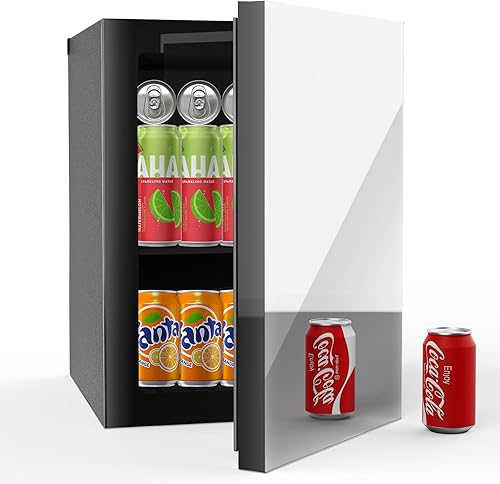 Stopasd - Refrigerador de bebidas, mini refrigerador de 0.9 pies cúbicos24 latas con estantes ajustables y puerta de espejo para bebidas y