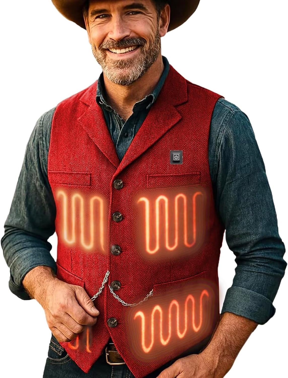 Men's Tweed Heated Vest,Winter Men Hiking Cycling Golf Lightweight Heating Vest(without battery bank)