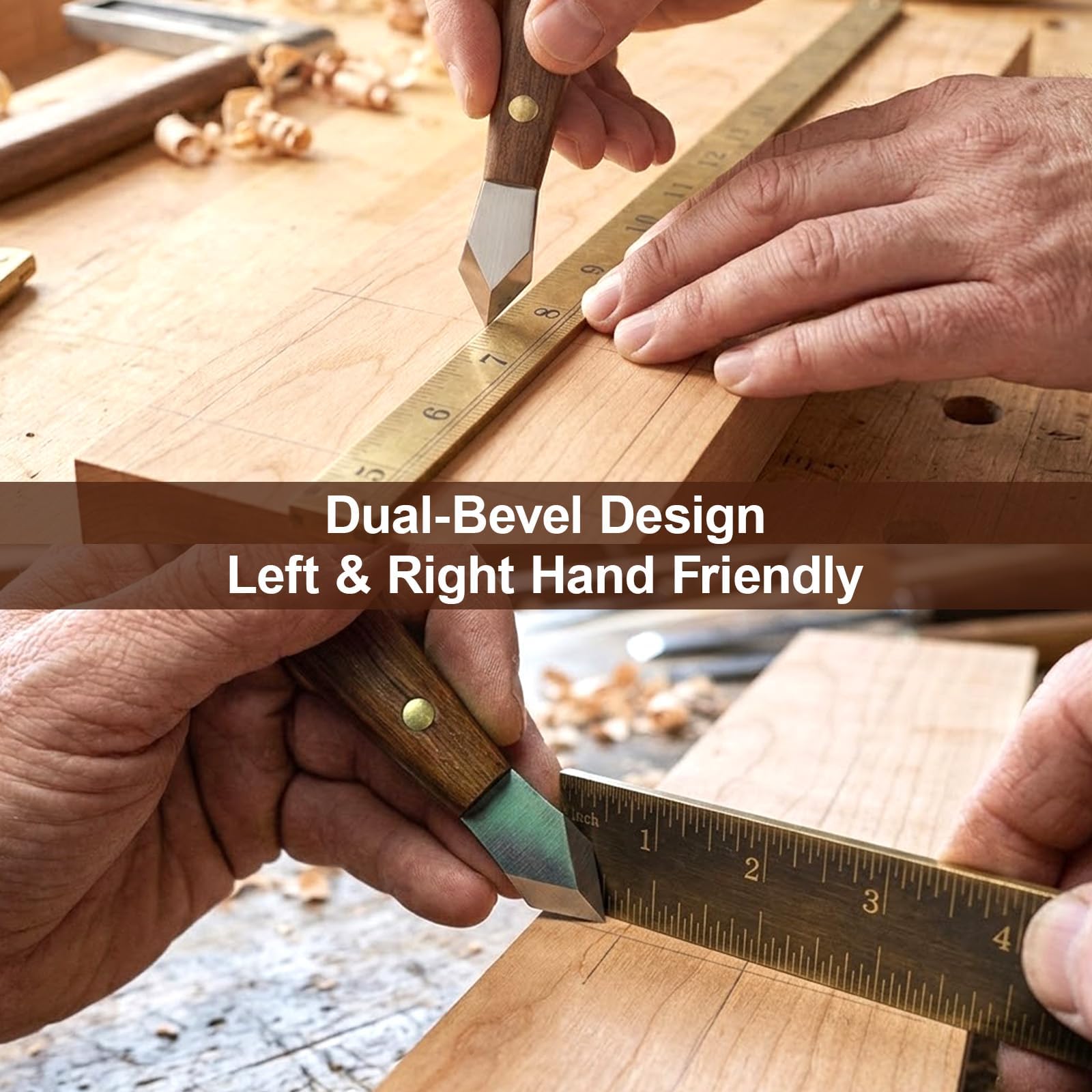 Marking Knife Set for Woodworking, 2-Piece Dual Bevel Precision Scribe Tools with Stainless Steel Blades and Wood Handles, Long Neck Design for Dovetail Joints and Tight Spaces — Amazon image 4