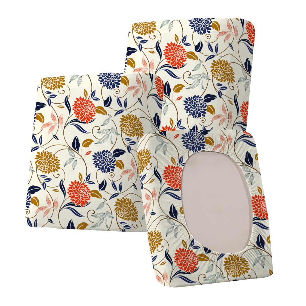 Hiseng 3 PCS Stretch Seat Cushion Cover Outdoor Sofa Garden Rattan Patio Furniture Florals Printed Soft Replacement Seat Cover for Rattan Garden Chair Cushion Pad (Chrysanthemum,125x65x20cm)
