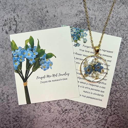 Miniatura 32 de Forget-Me-Not and Queen Anne's Lace Pressed Wildflower Necklace Birth Month Real Flower Necklace Gold/Silver Pressed Flower Jewelry