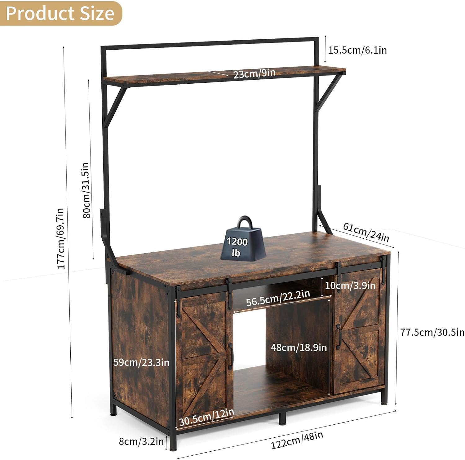 VOWNER Farmhouse Reptile Tank Stand with Power Outlet, 48" X 24" Tabletop Fits up 120 Gallon Bearded Dragon Tank, Heavy Duty Aquarium Stand with Storage Cabinet, Reptile Turtle Terrarium Stand Brown