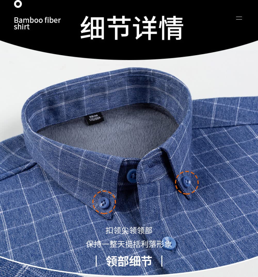 HGJH Herren Hemd Langarm,Herren Langarmshirt Fleecejacke Modehemd Herren Slim Fit Streifen Blau Thermohemd Futter Holzfällerhemd Bequem Lässiges Arbeitshemd Für Herren Jungen