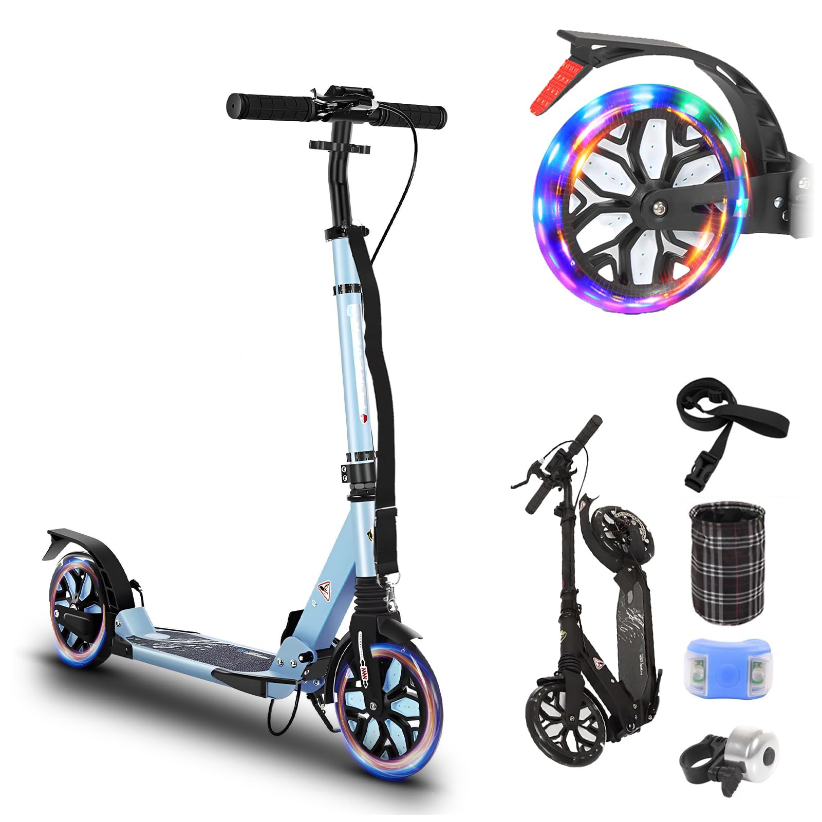 Amazon.com : ZQHQKJ Adult Scooter 300 lbs Capacity, LED Big Wheels