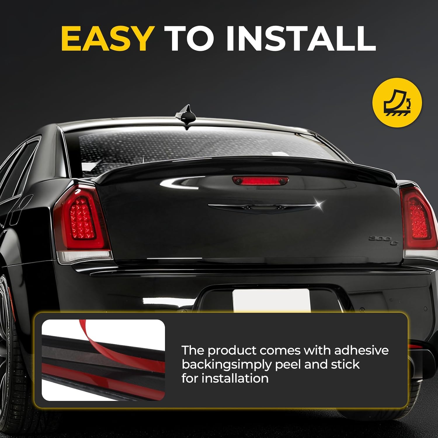 Black Emblem Cover Kit Compatible with Chrysler 300 300C - Front & Rear Badge Overlays 2015-2022 2023 Accessories