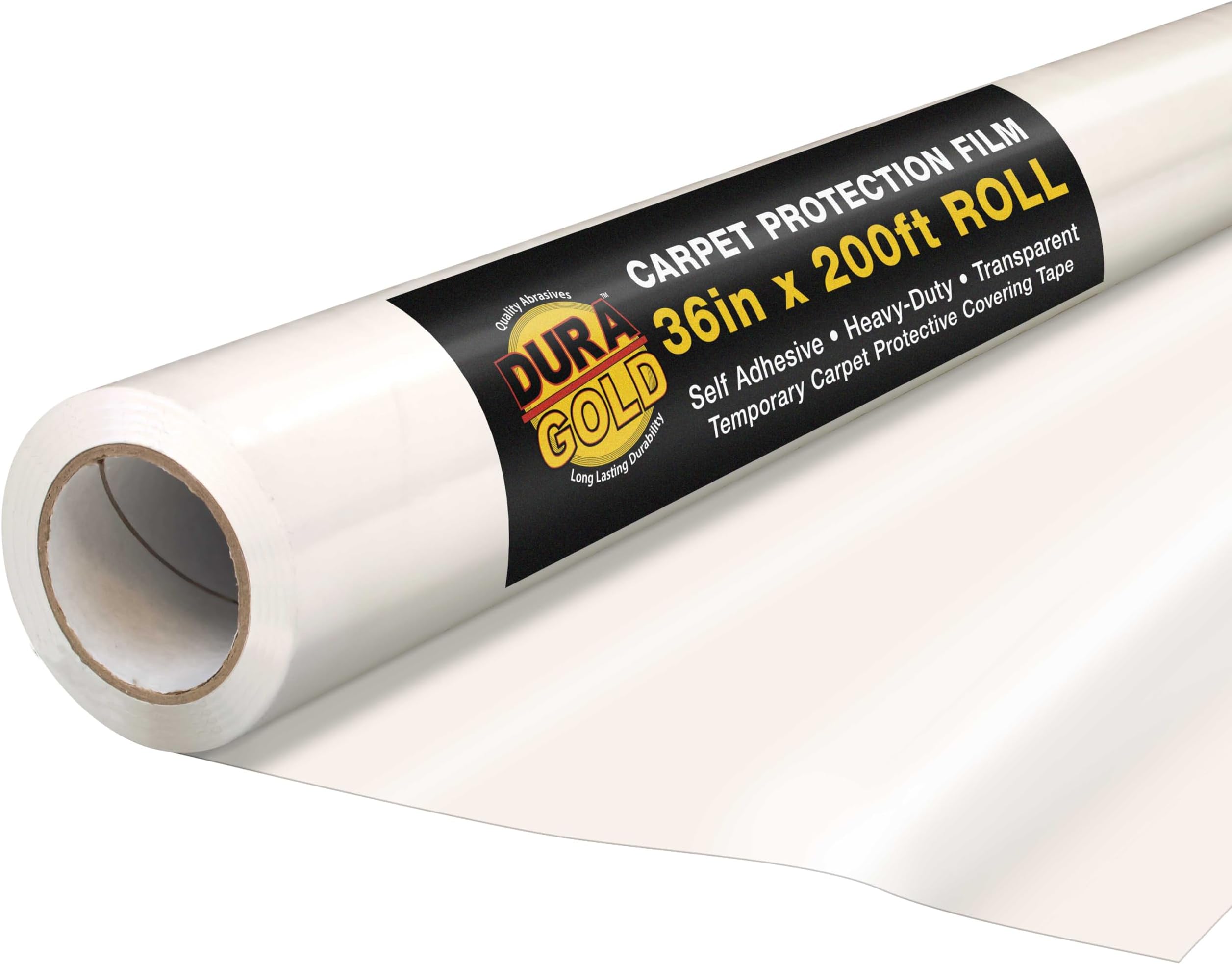 Dura-Gold Carpet Protection Film, 36-inch x 200-foot Roll, Clear Plastic Carpet Protector, Self-Adhesive Plastic for Temporary Stair, Rug, and Floor Protection