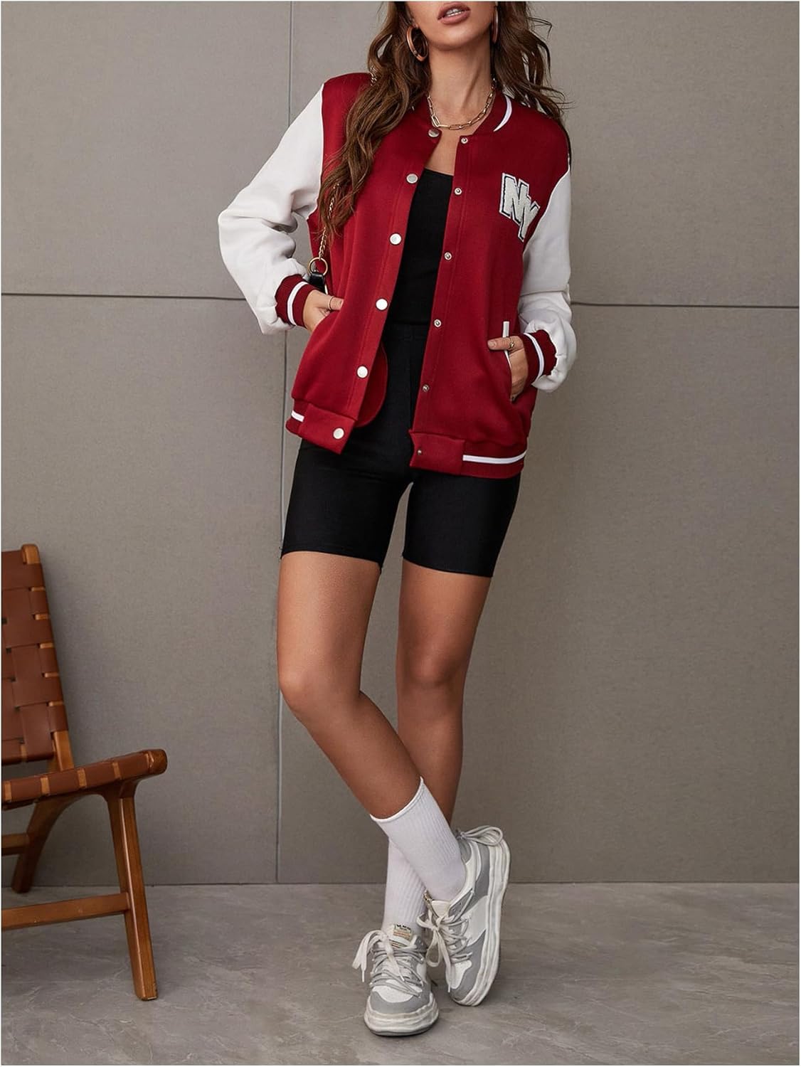 SweatyRocks Women's Graphic Button Down Bomber Jacket Baseball Uniform Long Sleeve Outwear - Image 4